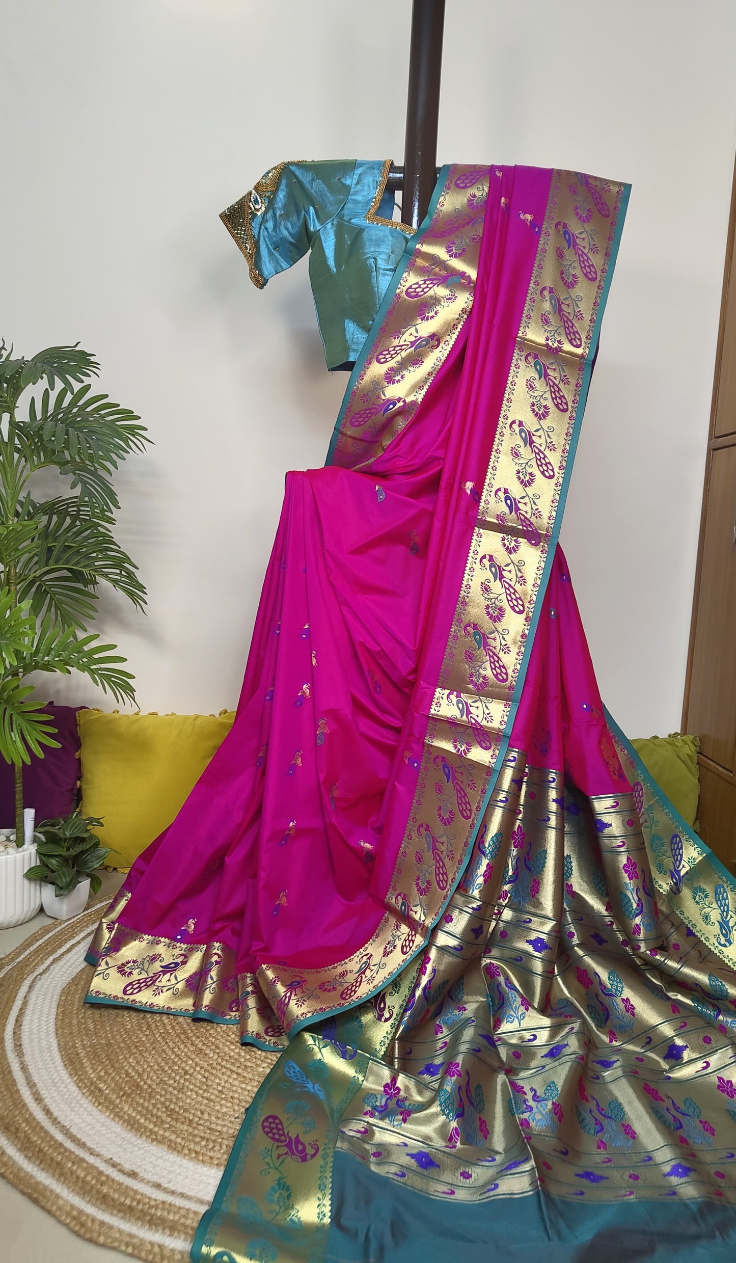 Sold Out, Paithani Semi Silk Saree, Premium Quality Stunning Fuchsia Pink with Golden Traditional Border-Sold in Bangalore-Sold in Bangalore