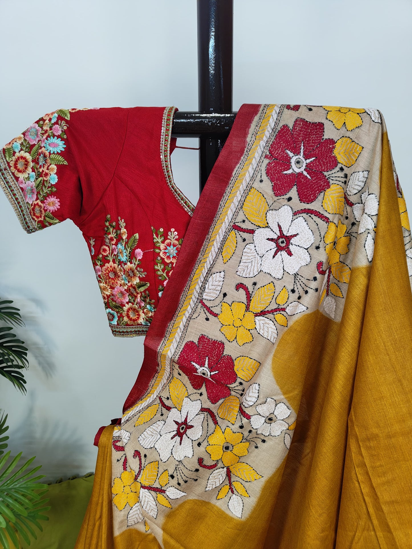 Sold Out Pure Tussar Gachi Silk Kantha Saree– A Mustard Marvel-Sold in Bangalore