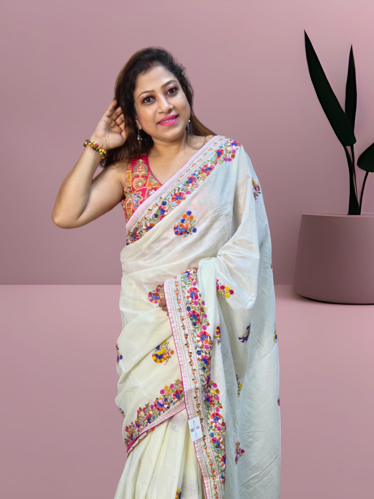 Sold out Pure Half Tussar Saree with Bullion Parsi Handcrafted Design, Graceful Off-White, -Sold in Noida