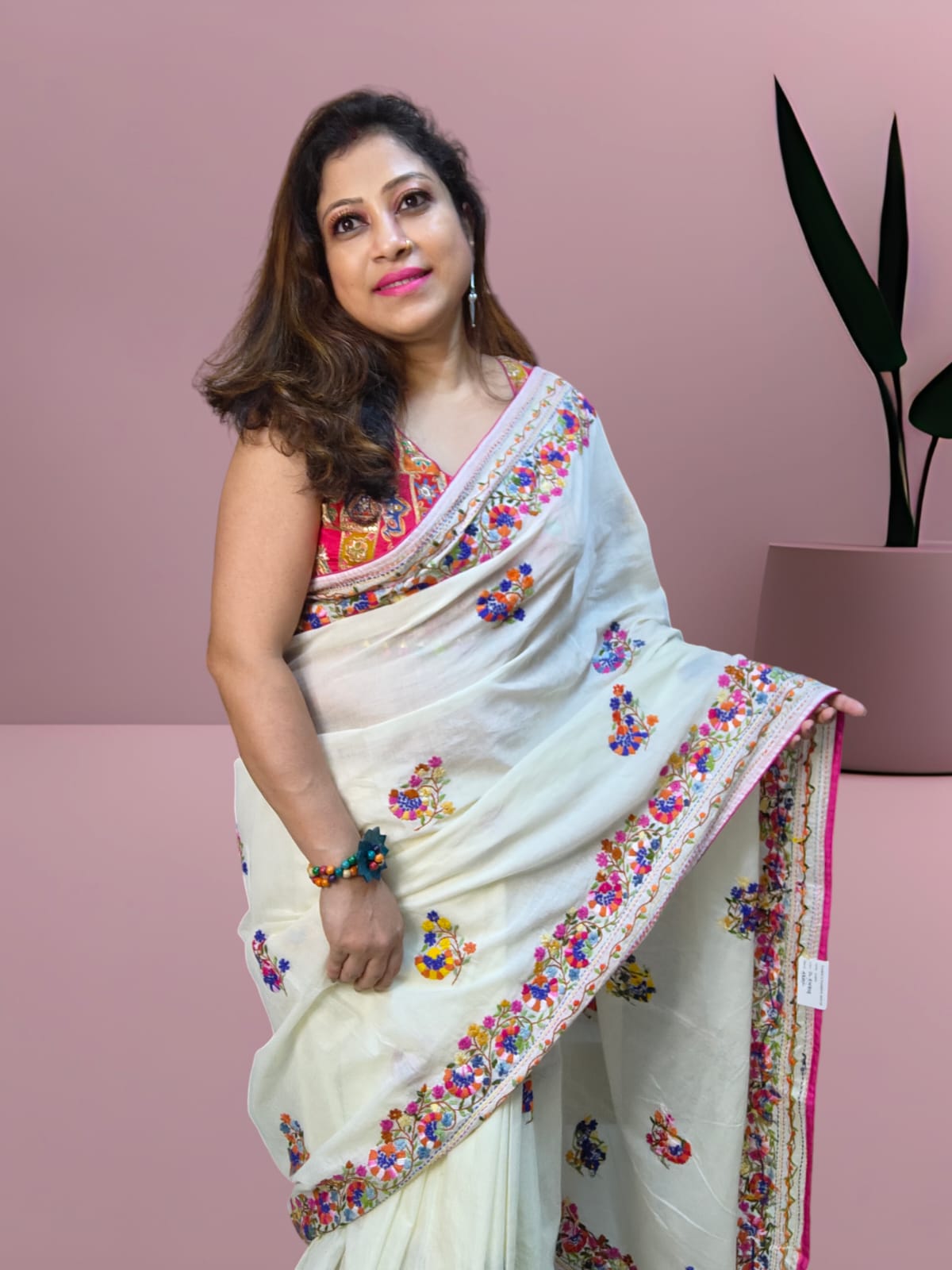 Sold out Pure Half Tussar Saree with Bullion Parsi Handcrafted Design, Graceful Off-White, -Sold in Noida