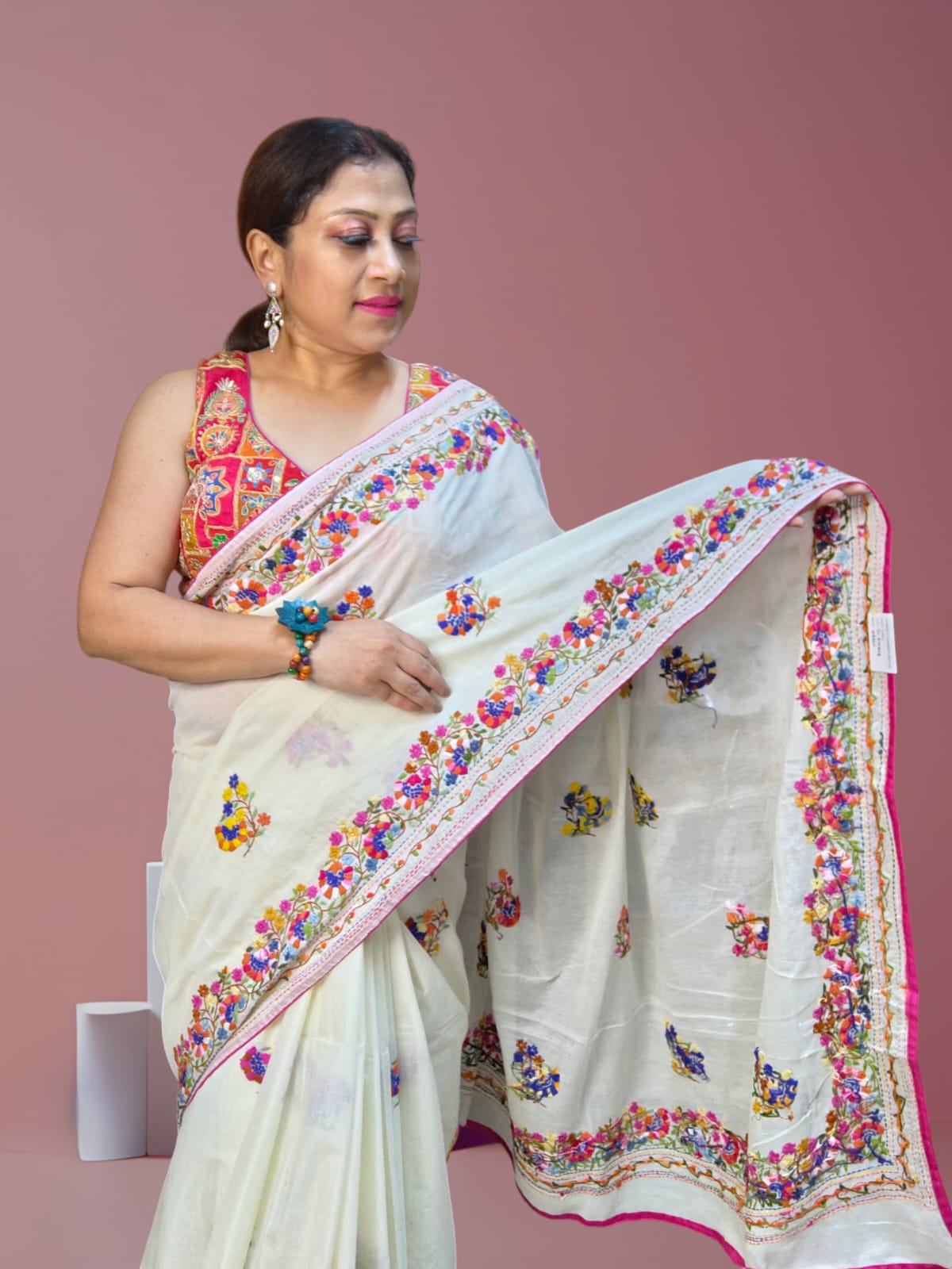 Sold out Pure Half Tussar Saree with Bullion Parsi Handcrafted Design, Graceful Off-White, -Sold in Noida