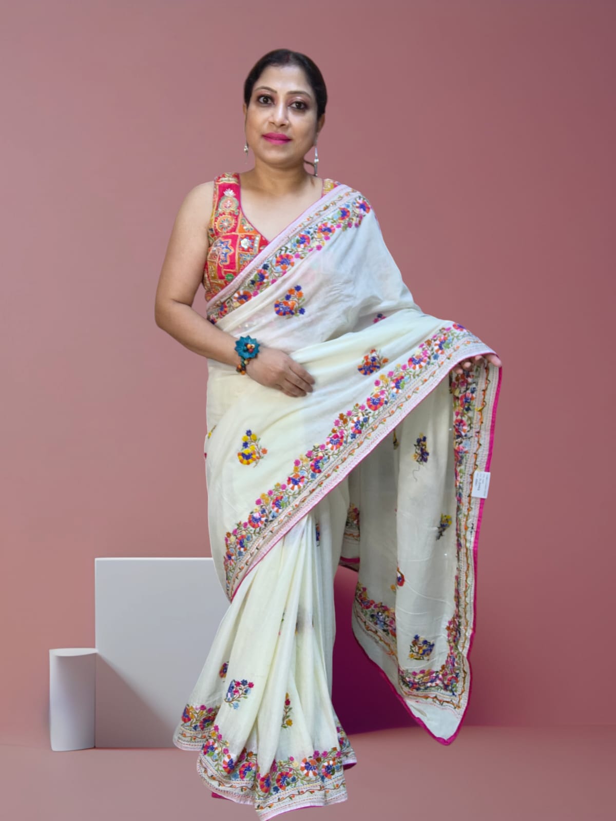 Sold out Pure Half Tussar Saree with Bullion Parsi Handcrafted Design, Graceful Off-White, -Sold in Noida