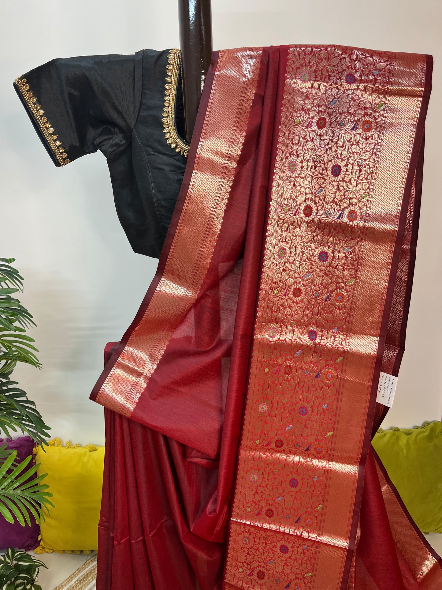 Sold out Semi Munga Tussar Silk Banarasi Saree with Minakari Weaves-Sold in Bangalore