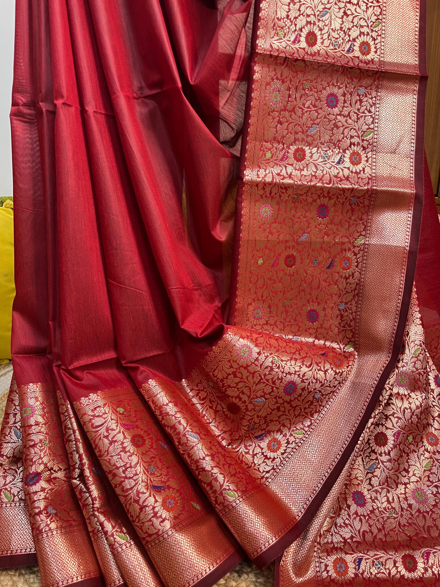 Sold out Semi Munga Tussar Silk Banarasi Saree with Minakari Weaves-Sold in Bangalore