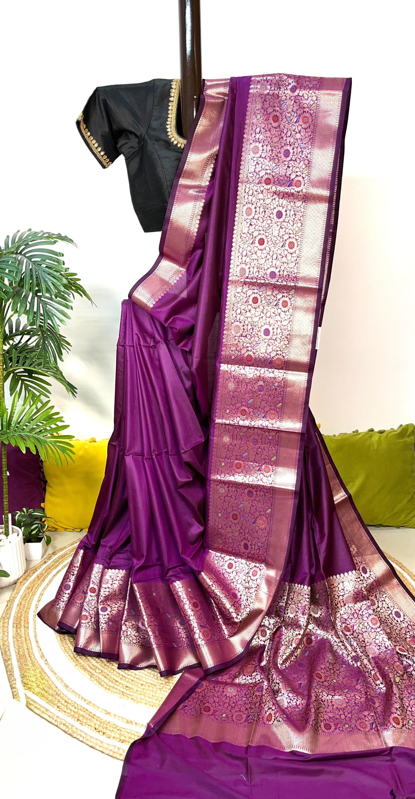 Sold Out Semi Munga Tussar Silk Banarasi Saree with Minakari Weaves