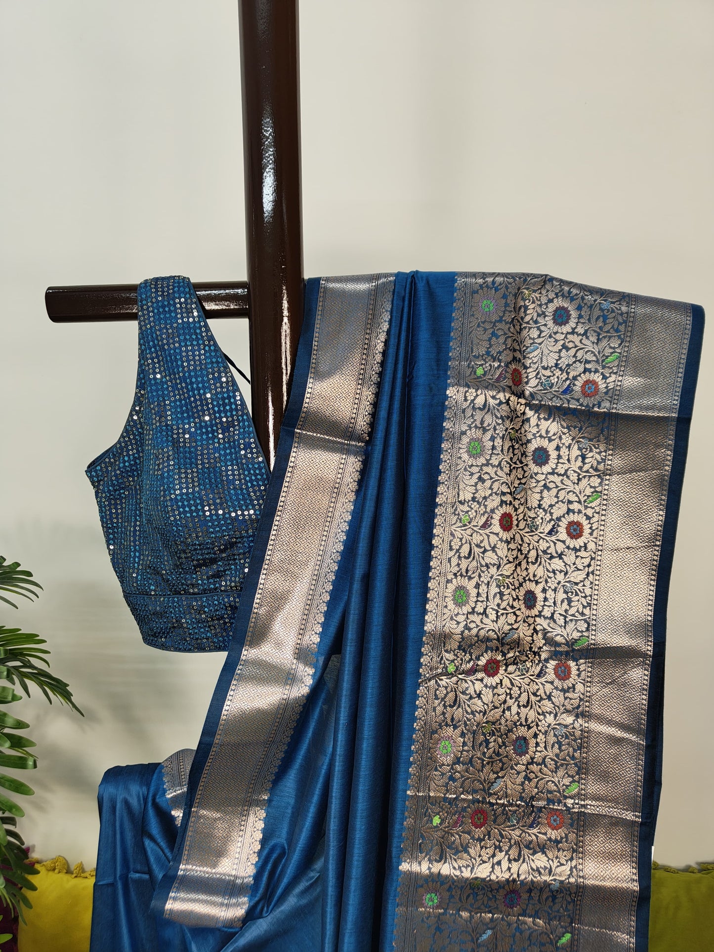 Sold Out Semi Munga Tussar Silk Banarasi Saree with Minakari Weaves-Sold in Bangalore