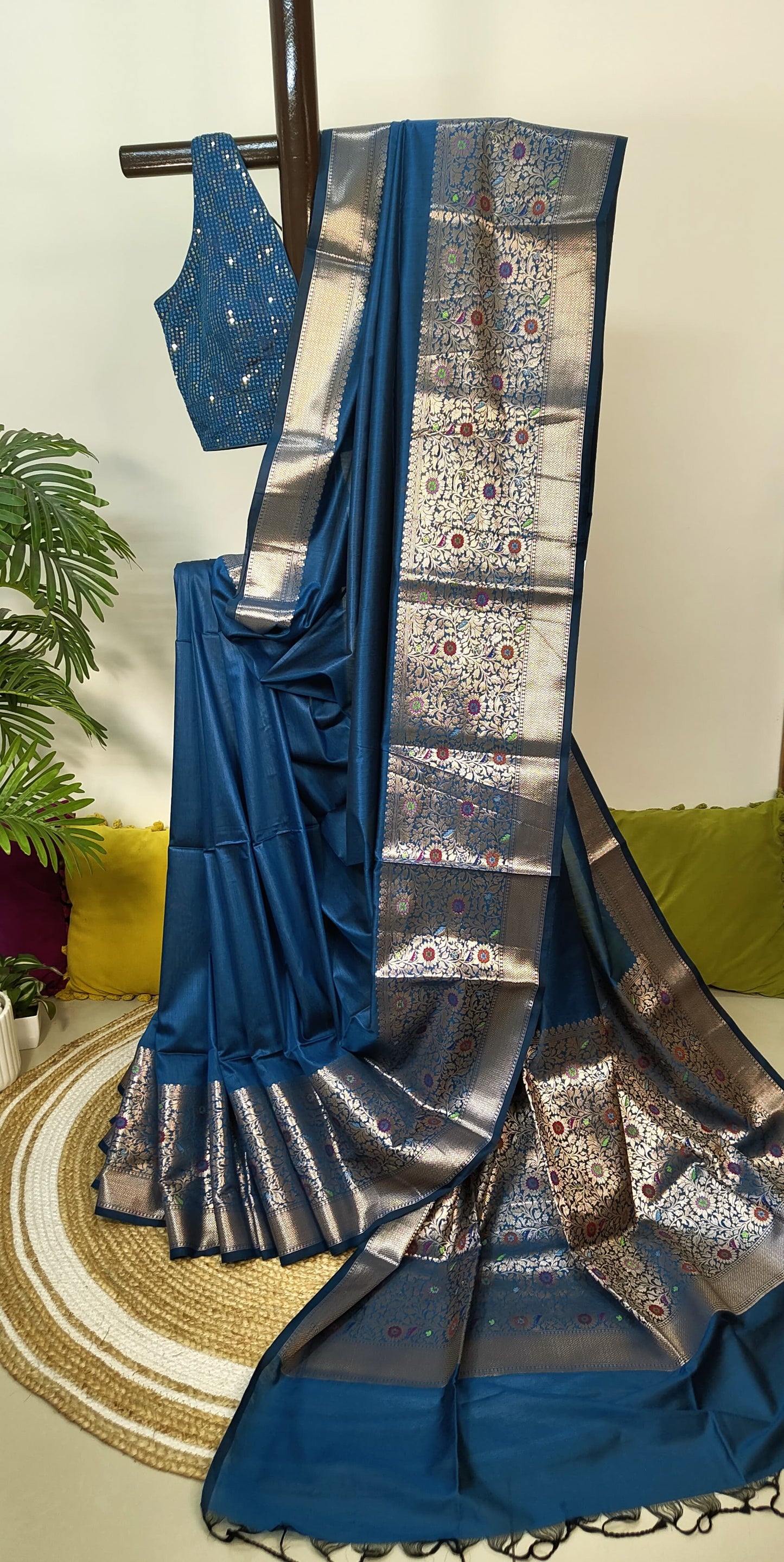 Sold Out Semi Munga Tussar Silk Banarasi Saree with Minakari Weaves-Sold in Bangalore