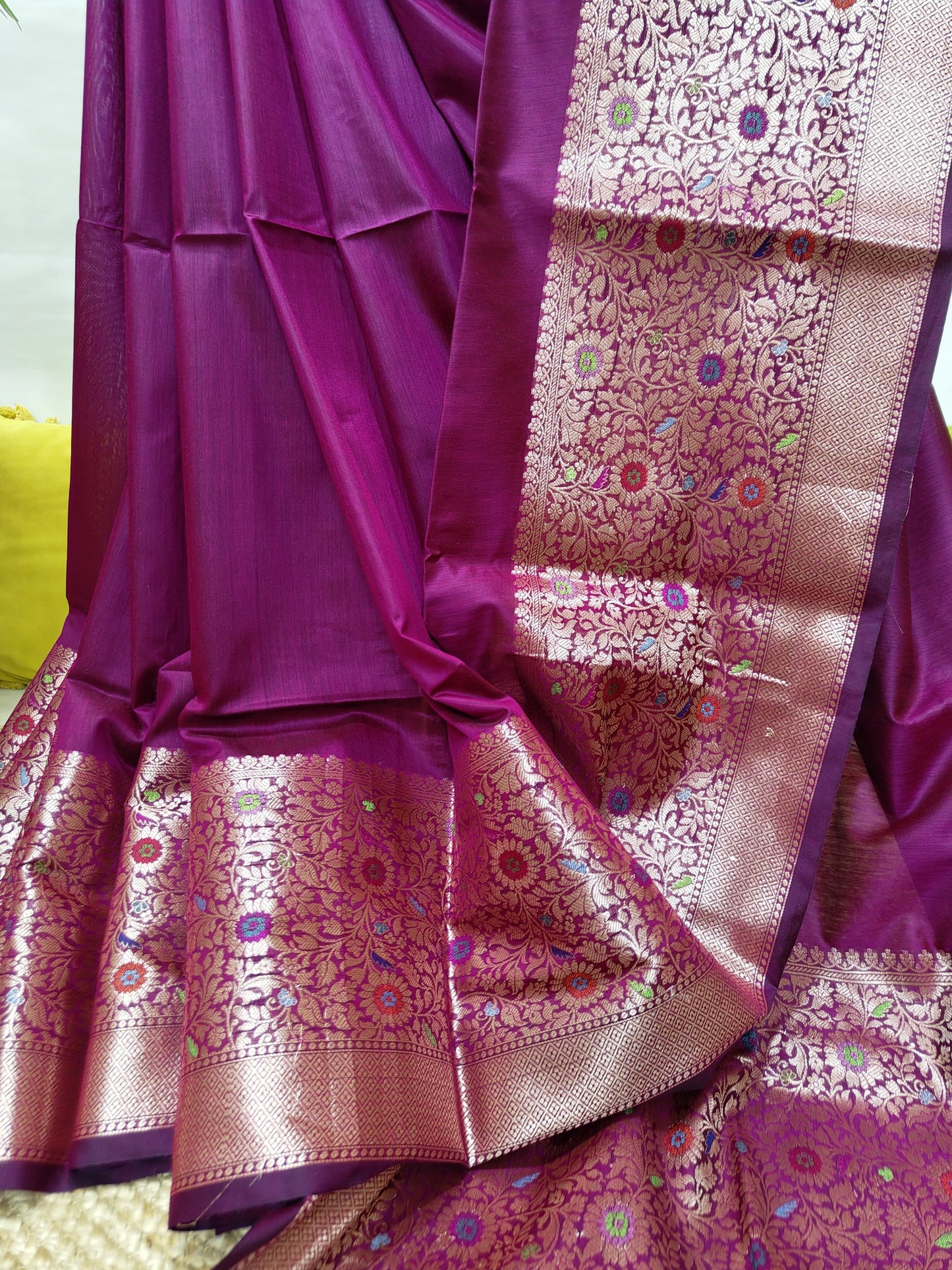 Semi Munga Tussar Silk Banarasi Saree with Minakari Weaves