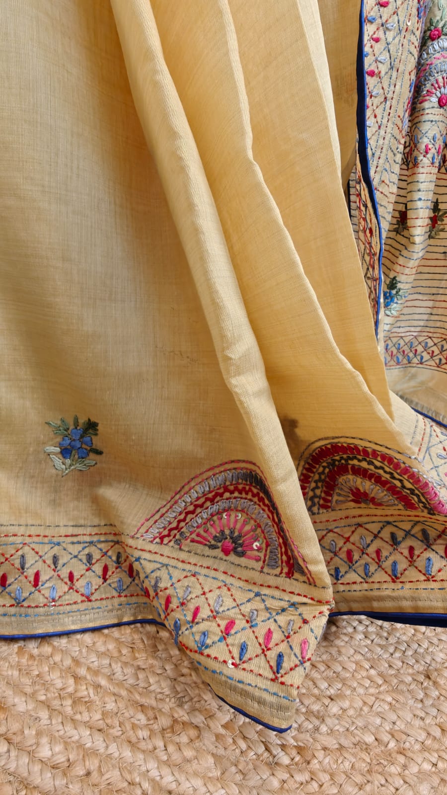 Sold out Soft Silk Parsi Bullion Hand Embroidered Saree-Regal Threads on Gentle Silk