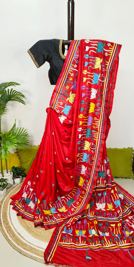 Blended Bangalore Silk Kantha Saree – A Graceful Artistry