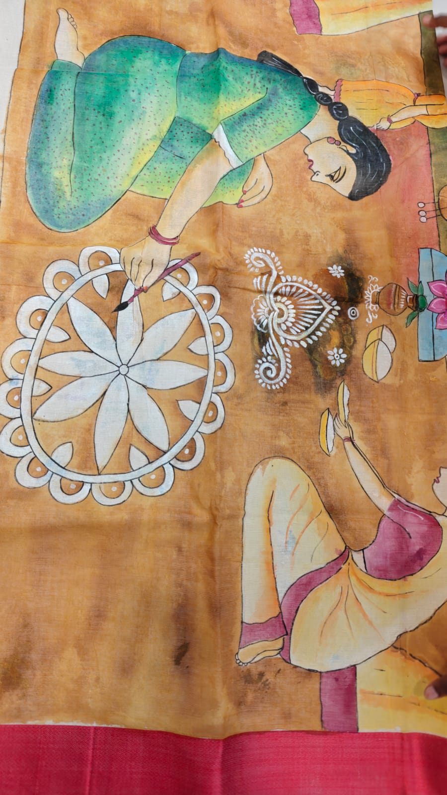 Sold out Authentic White and Red Phulia Cotton Hand-Painted Saree – A Ritual in Threads