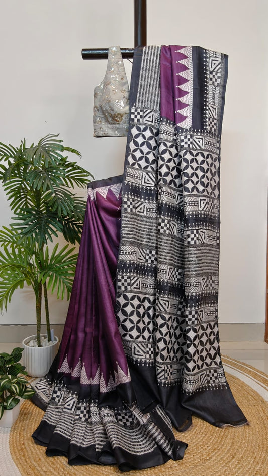 Pure Tussar Gachi by Gachi Silk Kantha Stitch Saree – A Timeless Masterpiece