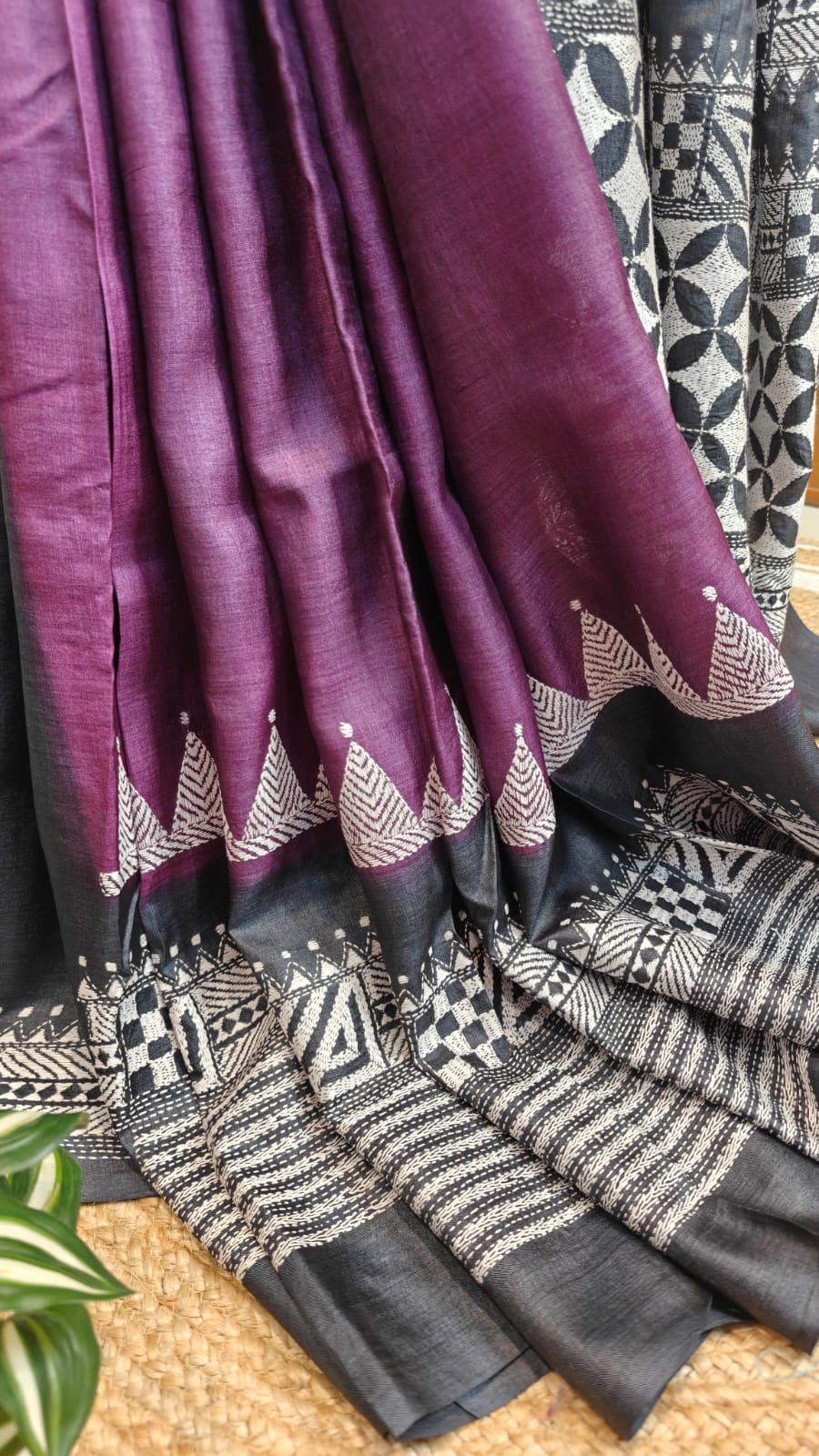 Pure Tussar Gachi by Gachi Silk Kantha Stitch Saree – A Timeless Masterpiece