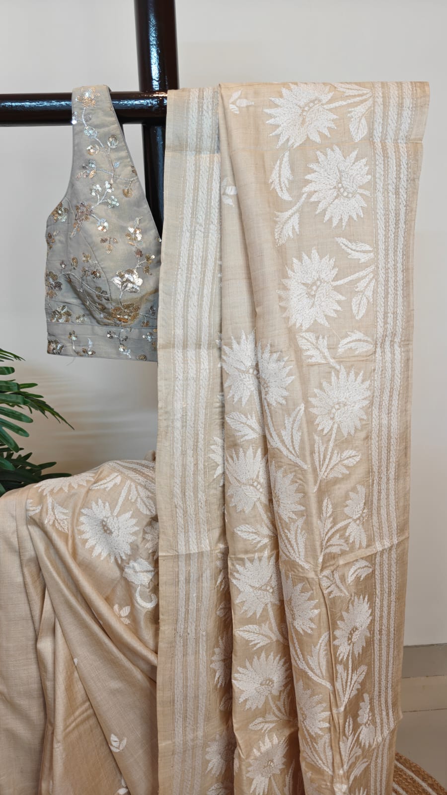 Sold Out Pure Tussar Gachi by Gachi Silk Kantha Stitch Saree – A Timeless