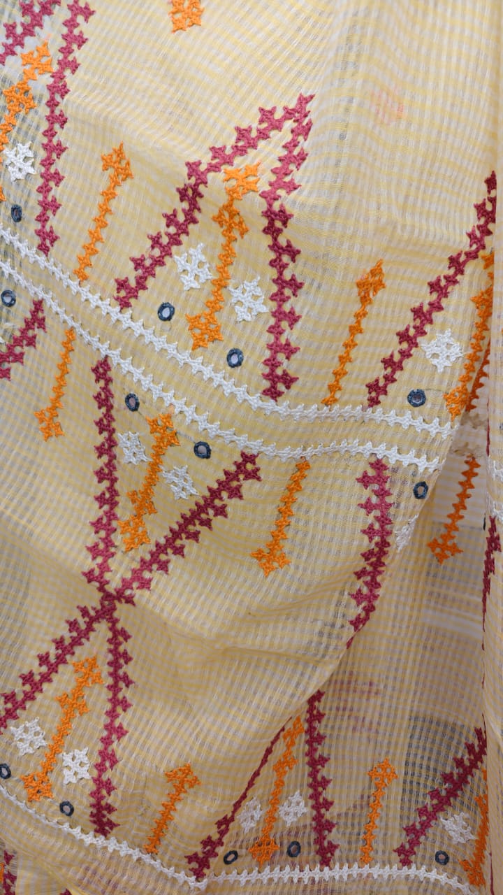 Pure Reshom Kota Saree with Gujarati and Kutch Hand Embroidery