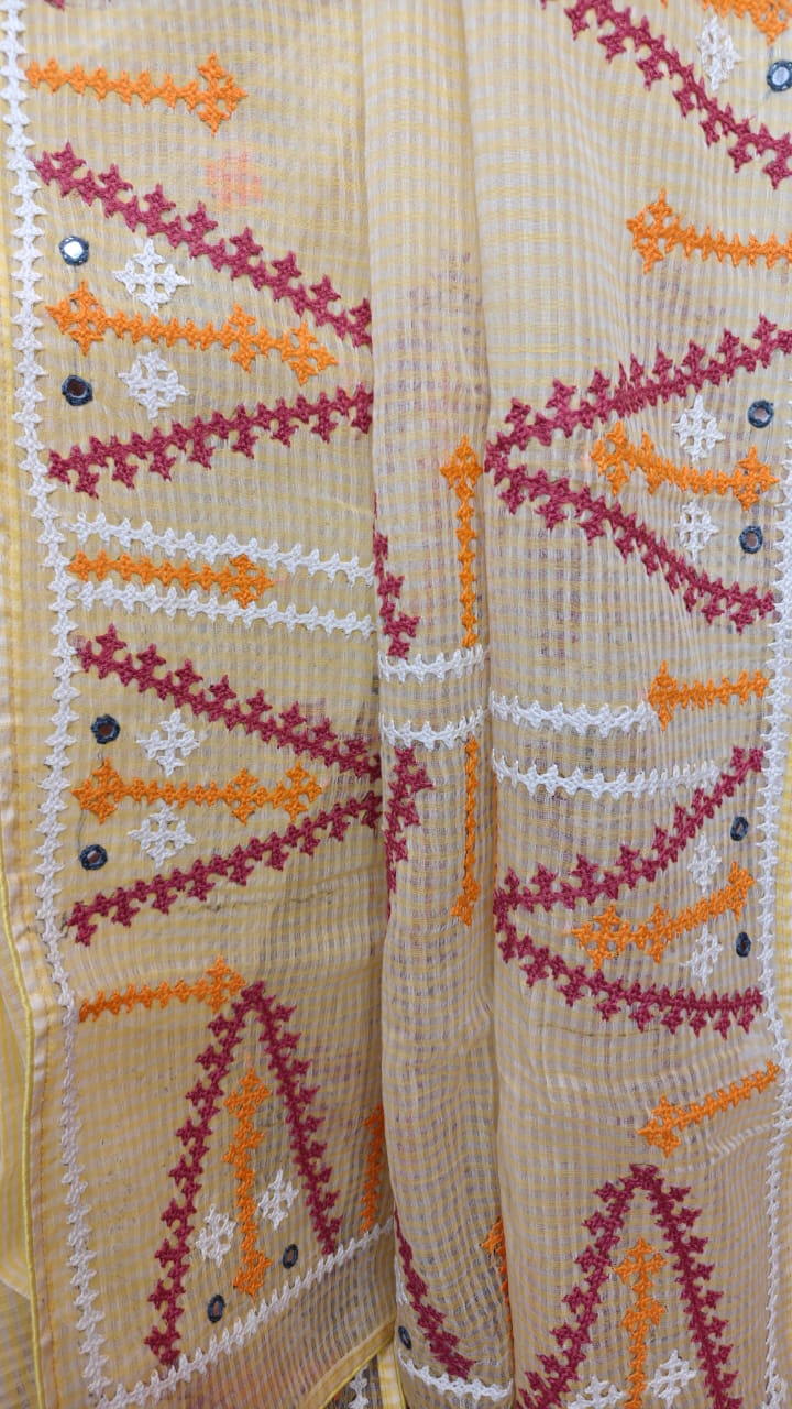 Pure Reshom Kota Saree with Gujarati and Kutch Hand Embroidery