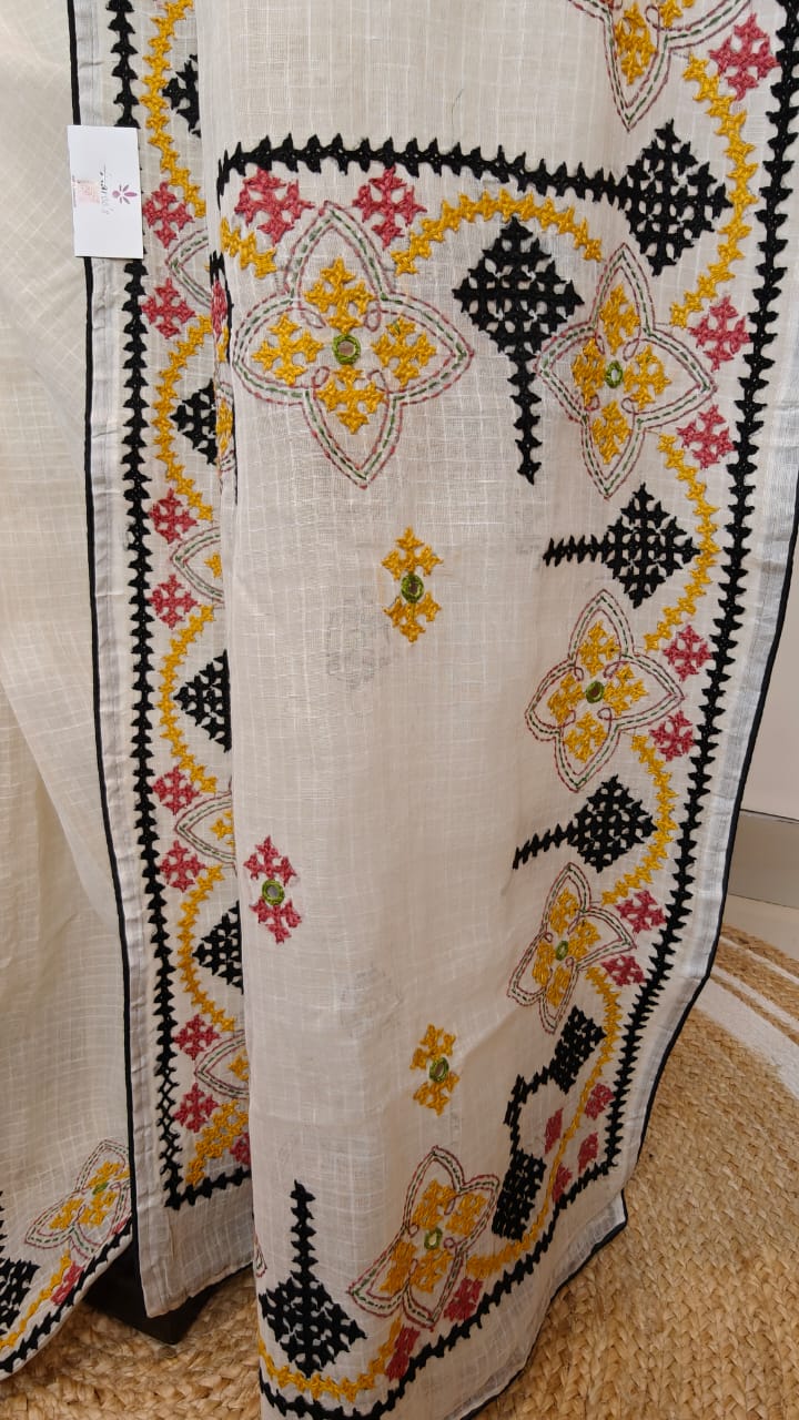 Sold Out Pure Reshom Kota Saree with Gujarati & Kutch Hand Embroidery