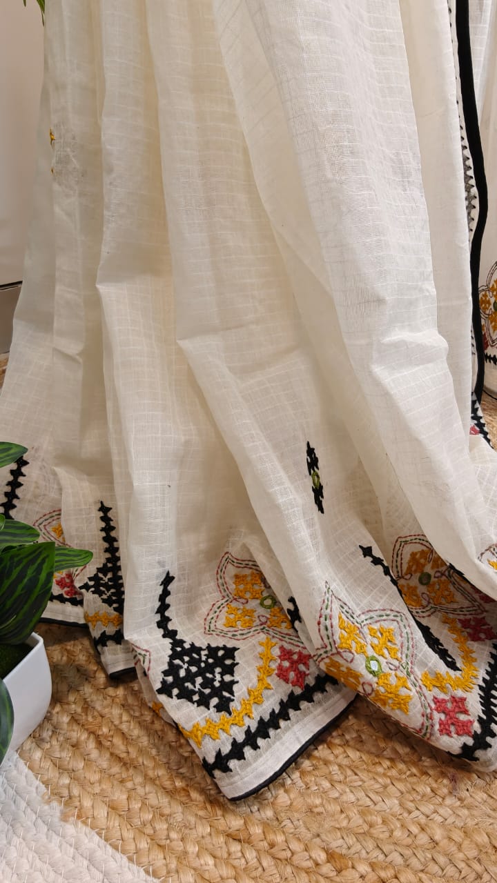 Sold Out Pure Reshom Kota Saree with Gujarati & Kutch Hand Embroidery