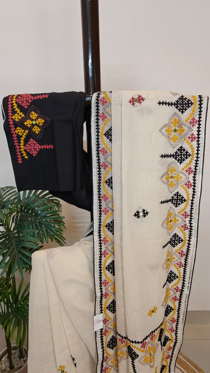 Sold Out Pure Reshom Kota Saree with Gujarati & Kutch Hand Embroidery