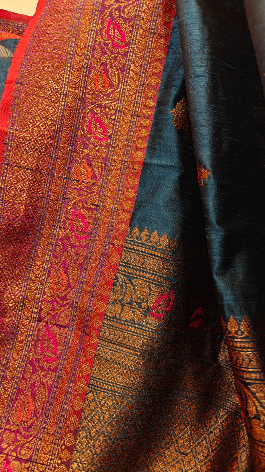 Pure Tussar Raw Silk Benarasi Saree, Silk mark Certified