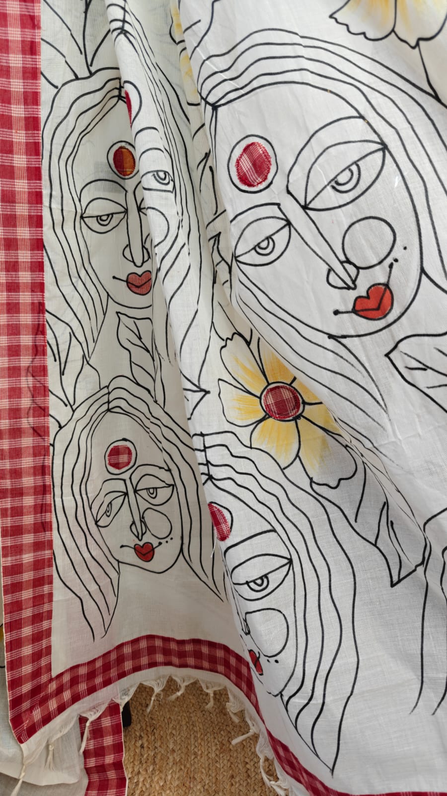 Sold Out Pure Cotton Gamcha Applique and handpainted Saree