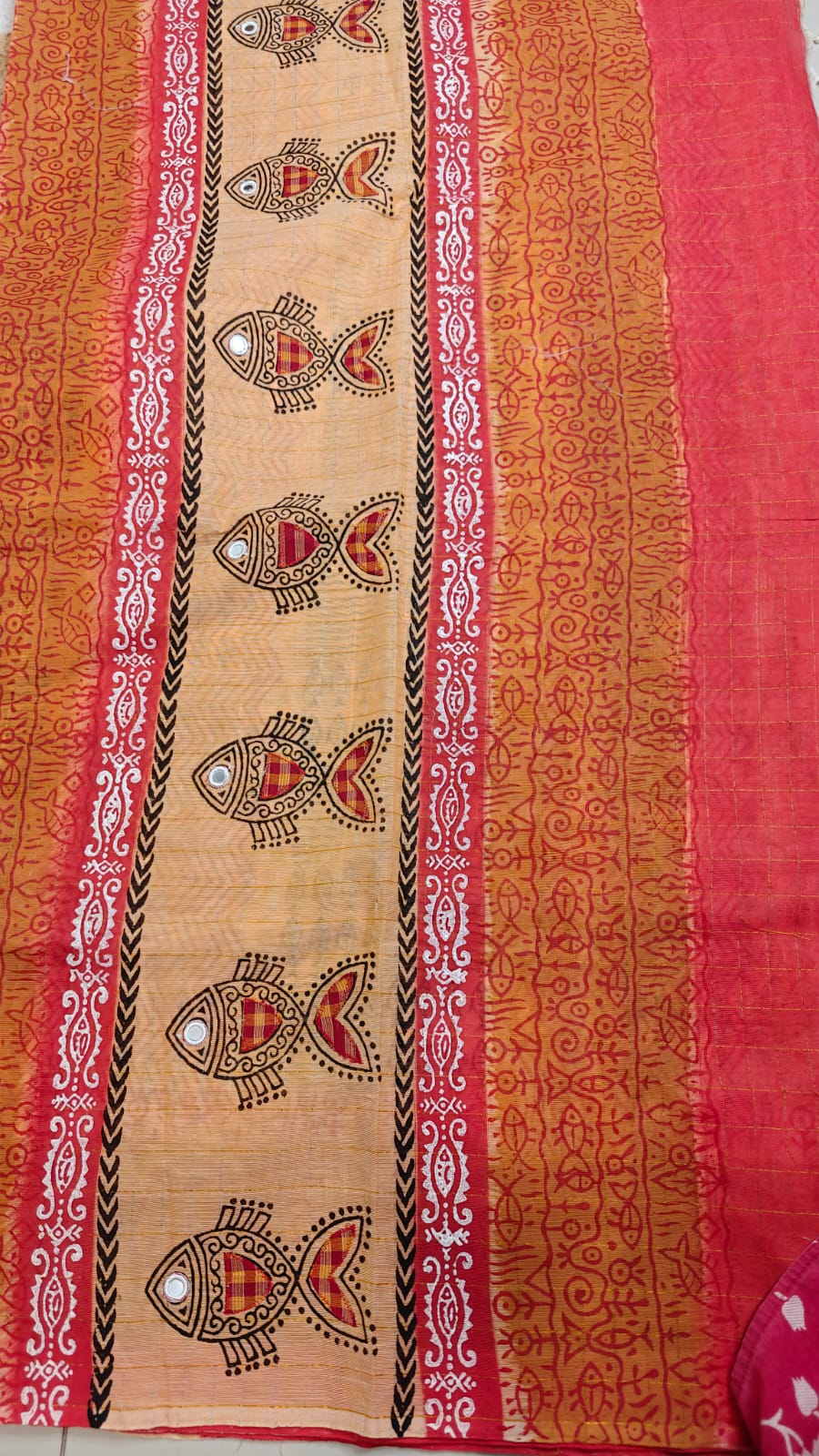 Authentic Pure Cotton Saree-with Appliqué and Kutch Embroidery