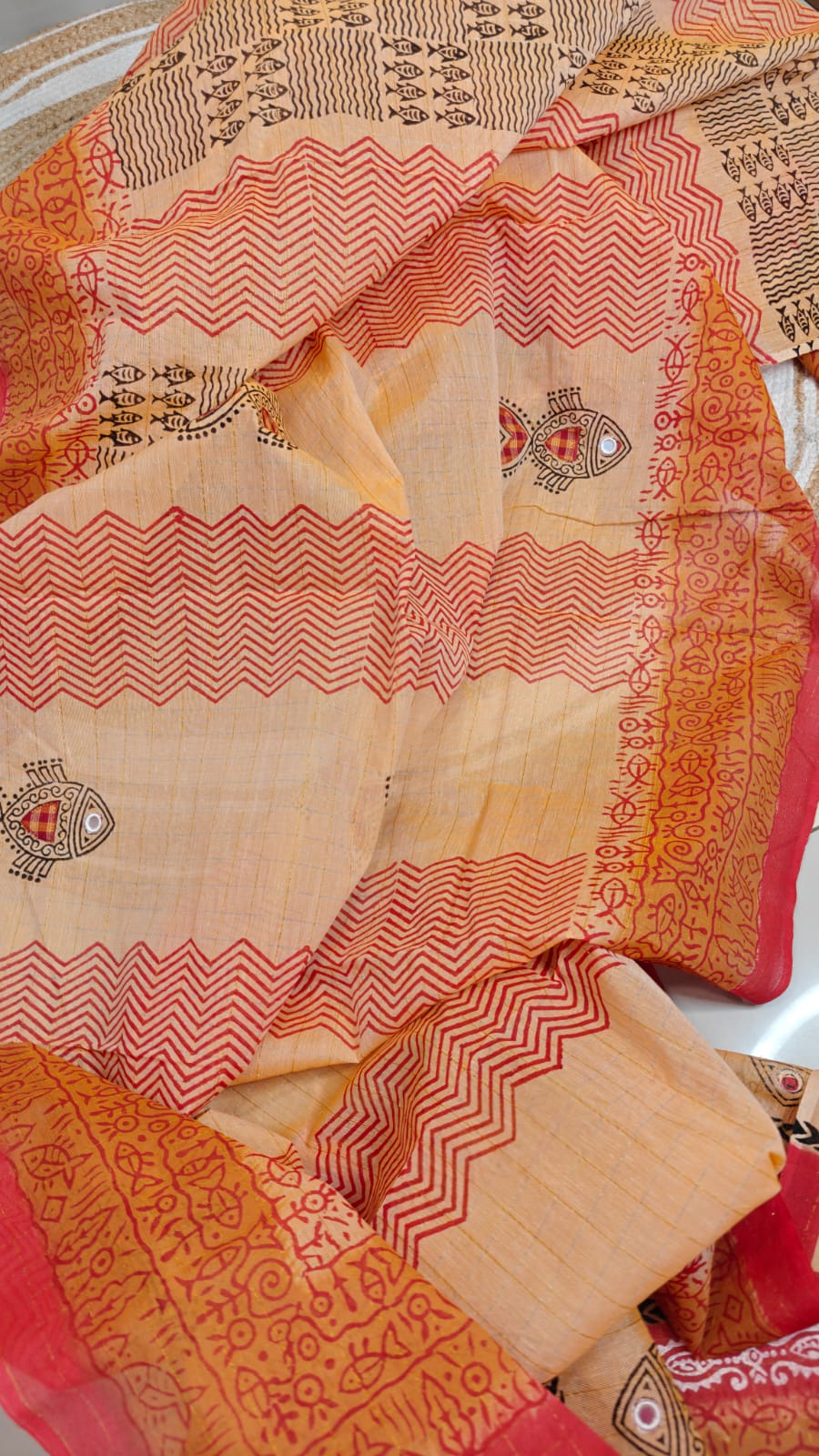 Authentic Pure Cotton Saree-with Appliqué and Kutch Embroidery