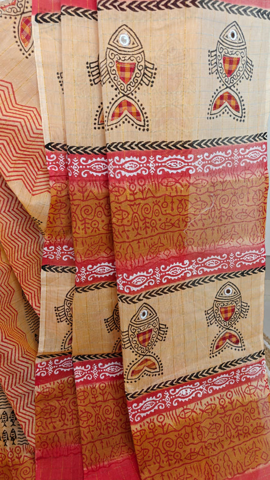 Authentic Pure Cotton Saree-with Appliqué and Kutch Embroidery