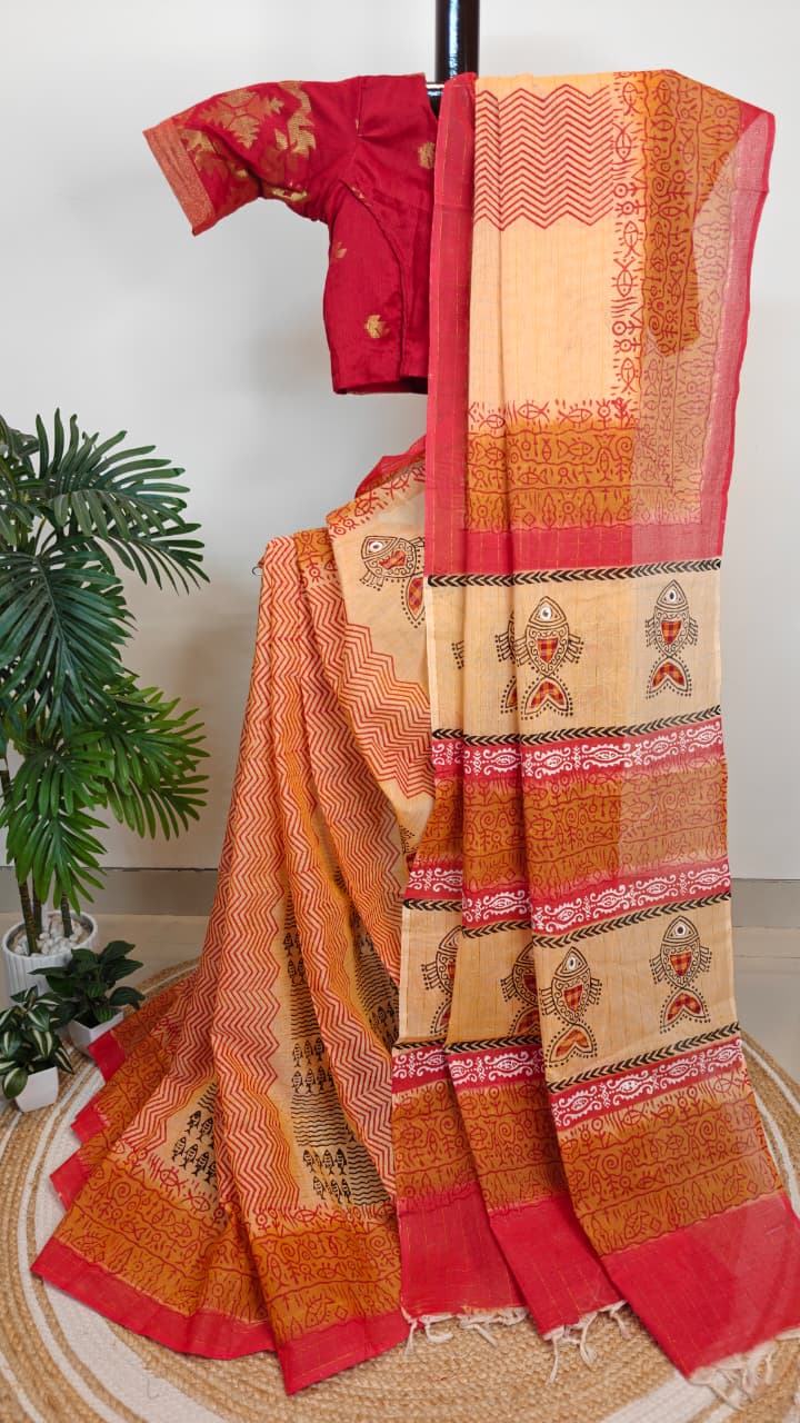Authentic Pure Cotton Saree-with Appliqué and Kutch Embroidery