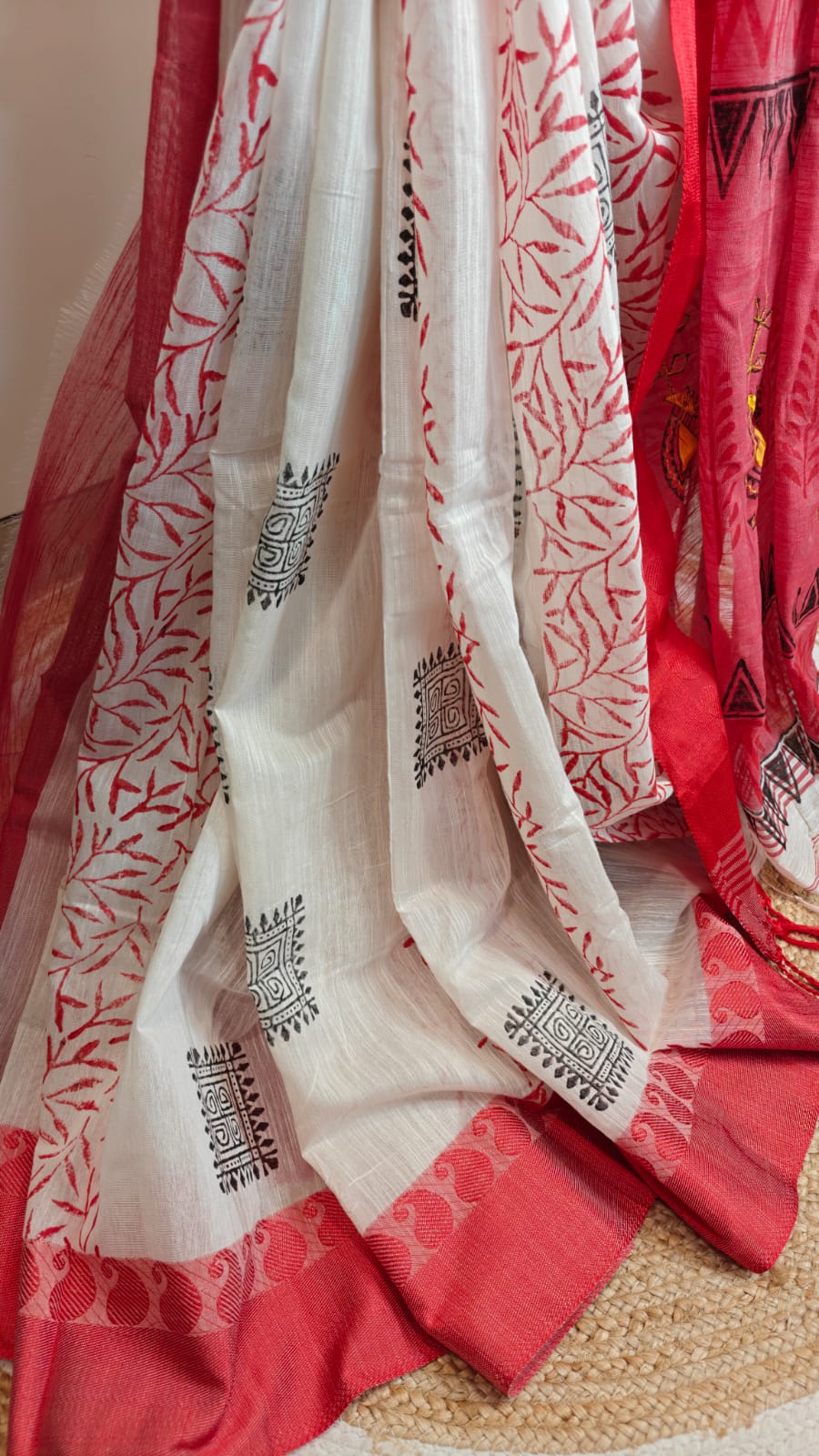 Sold out Authentic Pure Handloom Cotton Applique and Block Print work Saree