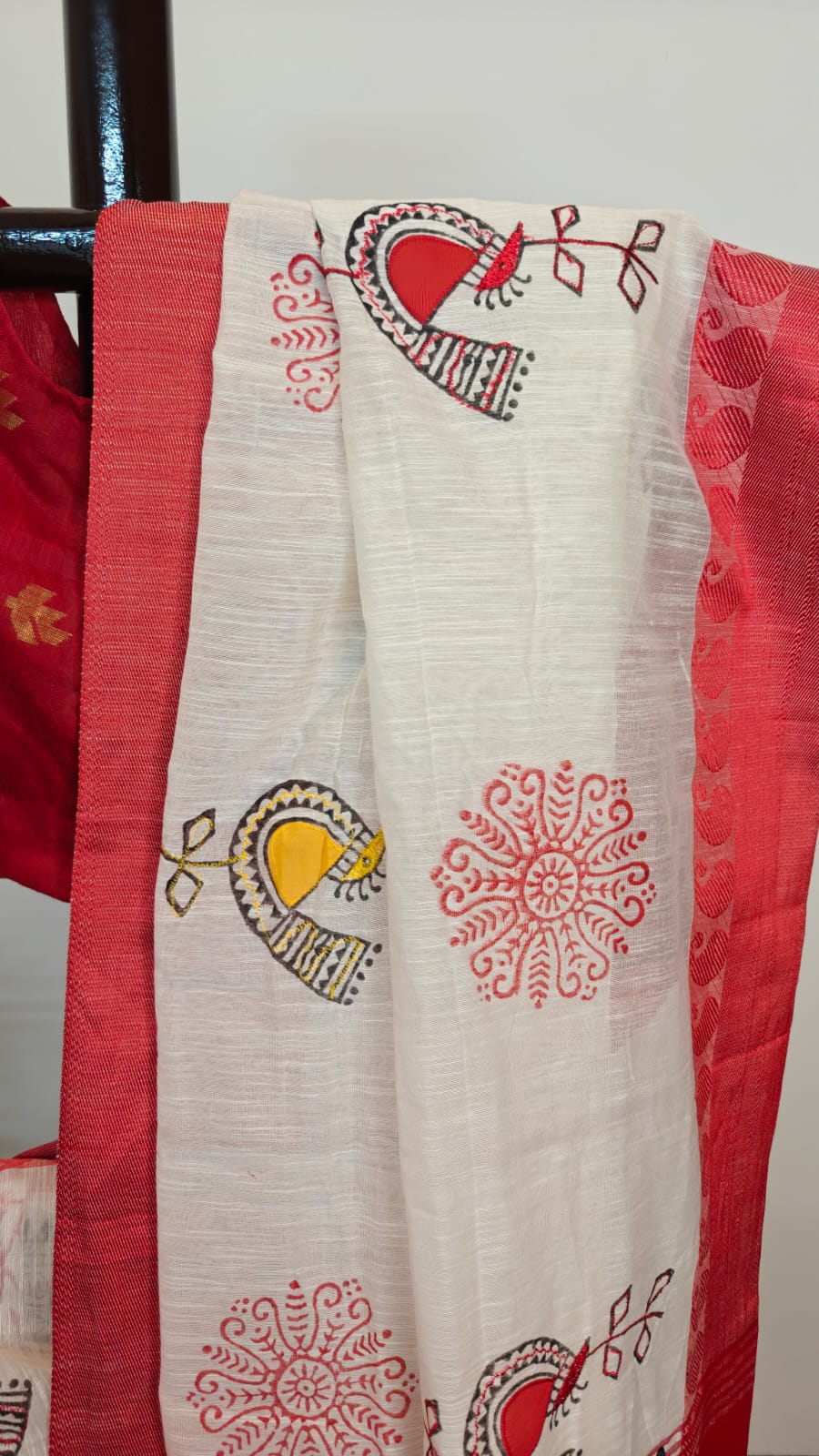 Sold out Authentic Pure Handloom Cotton Applique and Block Print work Saree
