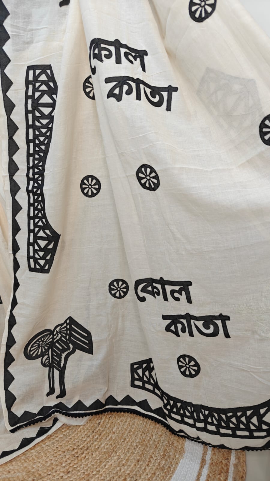 Sold out Pure Mul Cotton Kolkata Applique work Saree