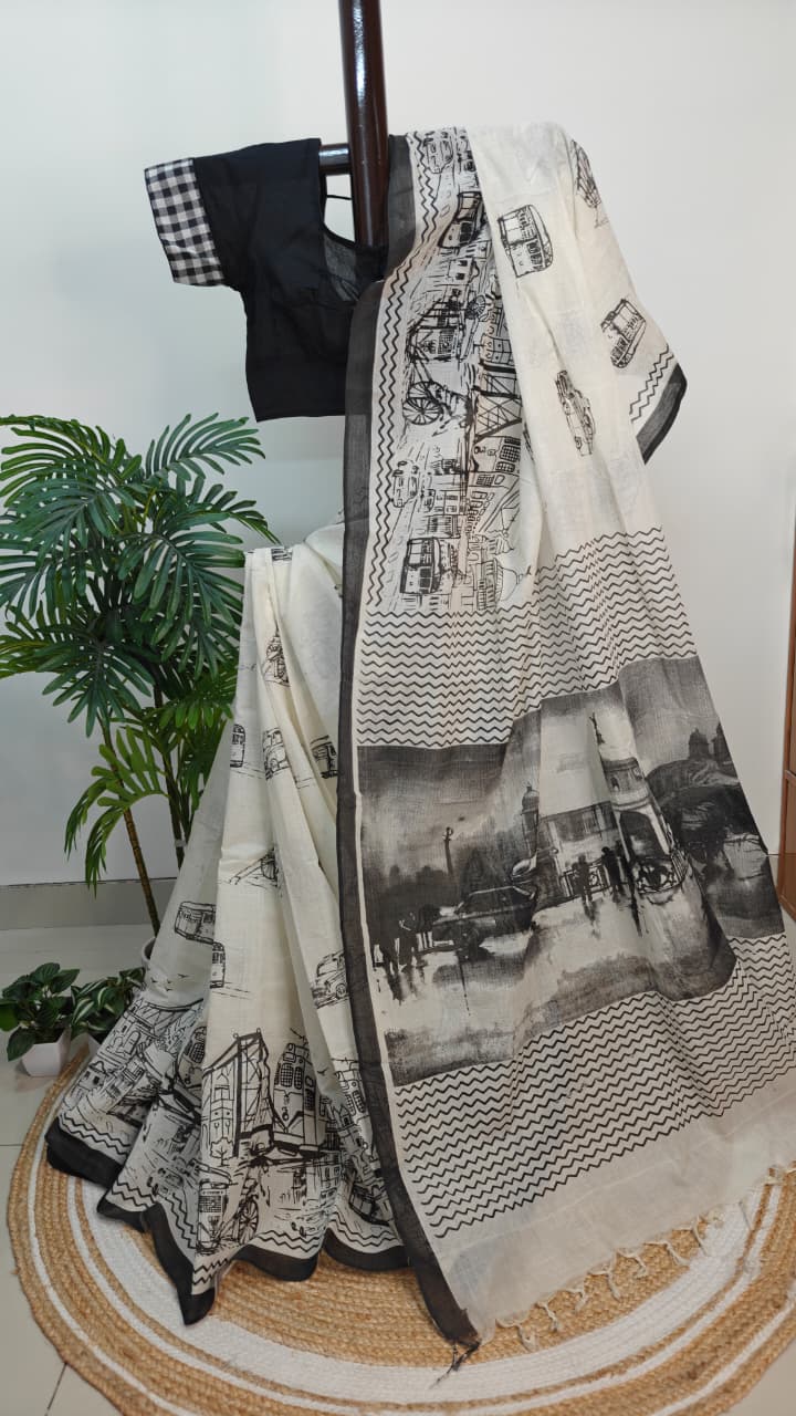 Pure Cotton Kolkata Victoria Block Print Saree