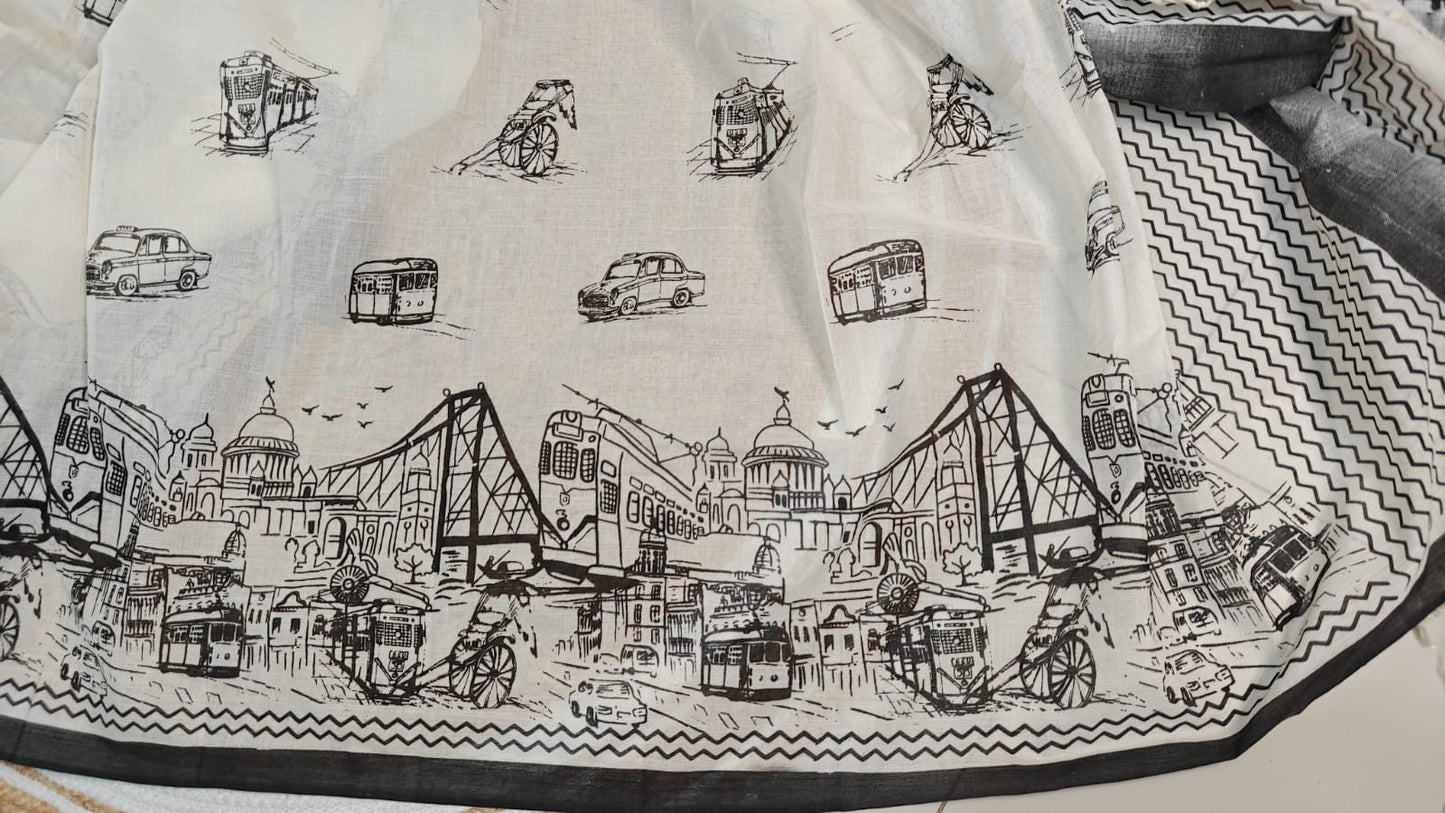 Pure Cotton Kolkata Victoria Block Print Saree