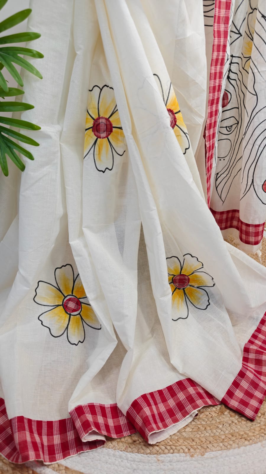 Sold Out Pure Cotton Gamcha Applique and handpainted Saree