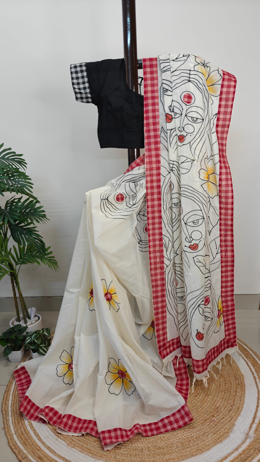 Sold Out Pure Cotton Gamcha Applique and handpainted Saree