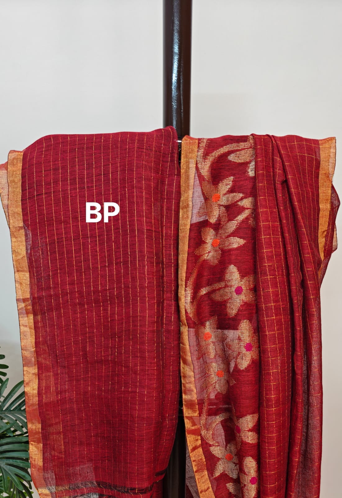 Sold out Handwoven Linen Jamdani Saree with Zari Check work