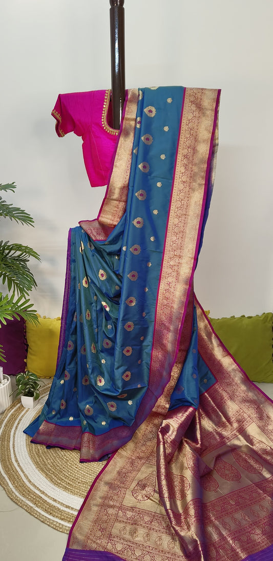 Katan Banarasi Semi Silk Saree – Premium Quality Minakari Buta with Golden Zari Weave