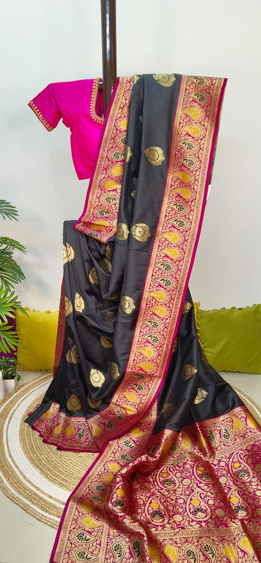 Katan Banarasi Semi Silk Saree – Premium Quality Minakari Buta with Golden Zari Weave
