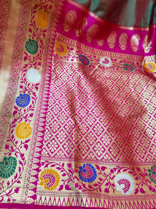 Katan Banarasi Semi Silk Saree – Premium Quality Minakari work with Golden and Silver Zari Weave