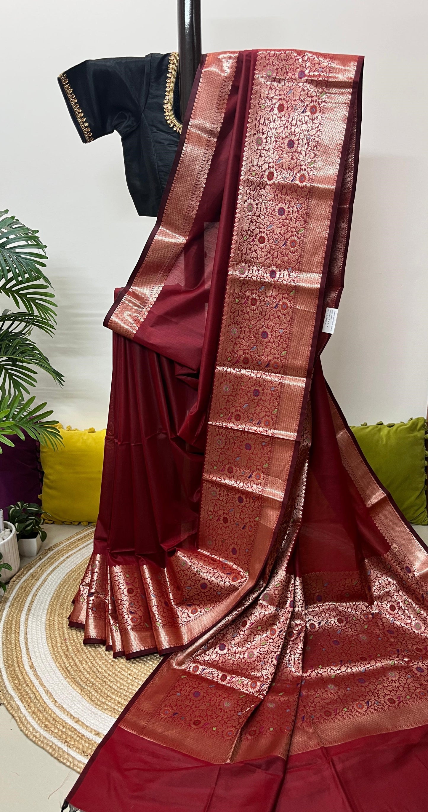 Sold out Semi Munga Tussar Silk Banarasi Saree with Minakari Weaves -Sold in Bangalore