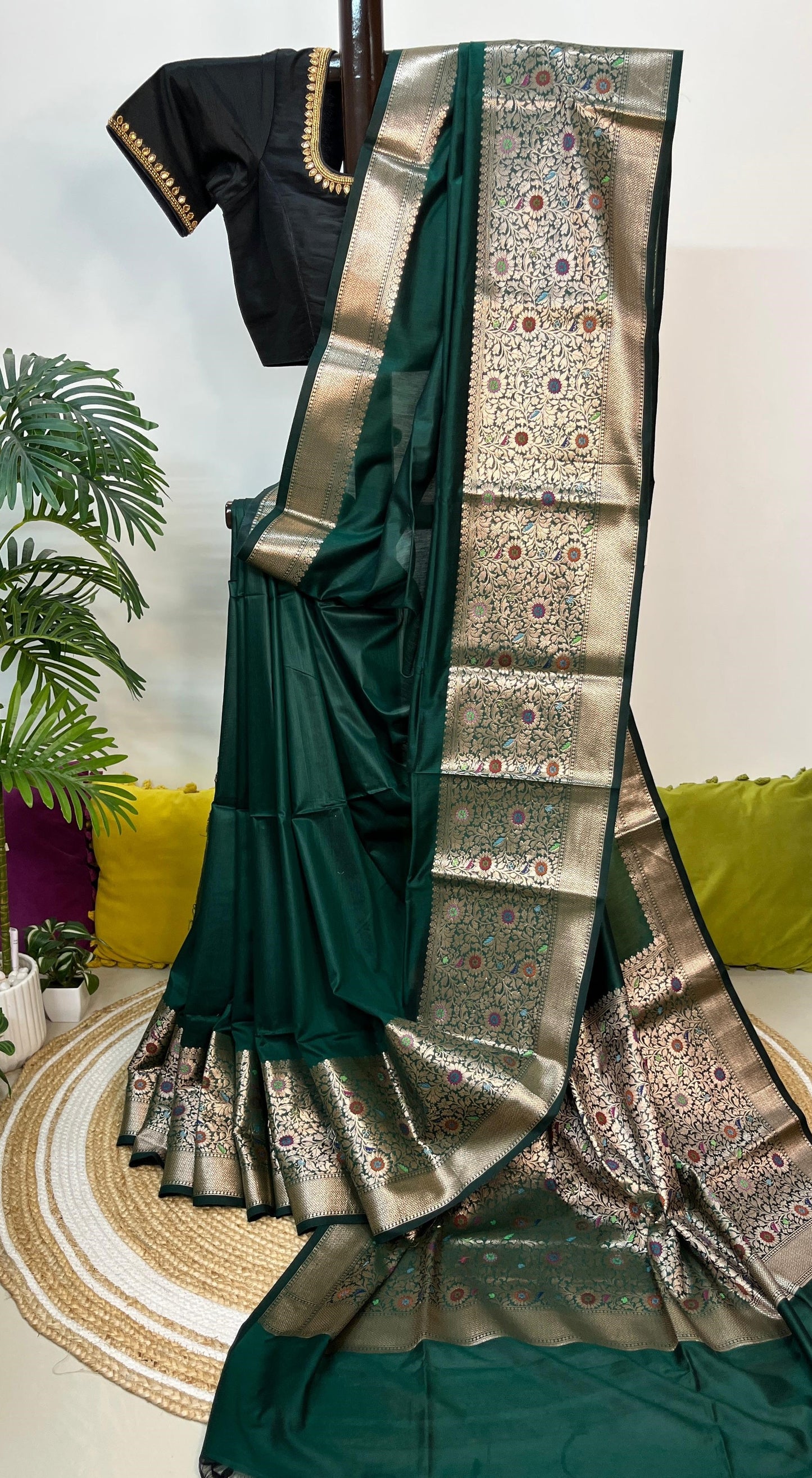 Semi Munga Tussar Silk Banarasi Saree with Minakari Weaves
