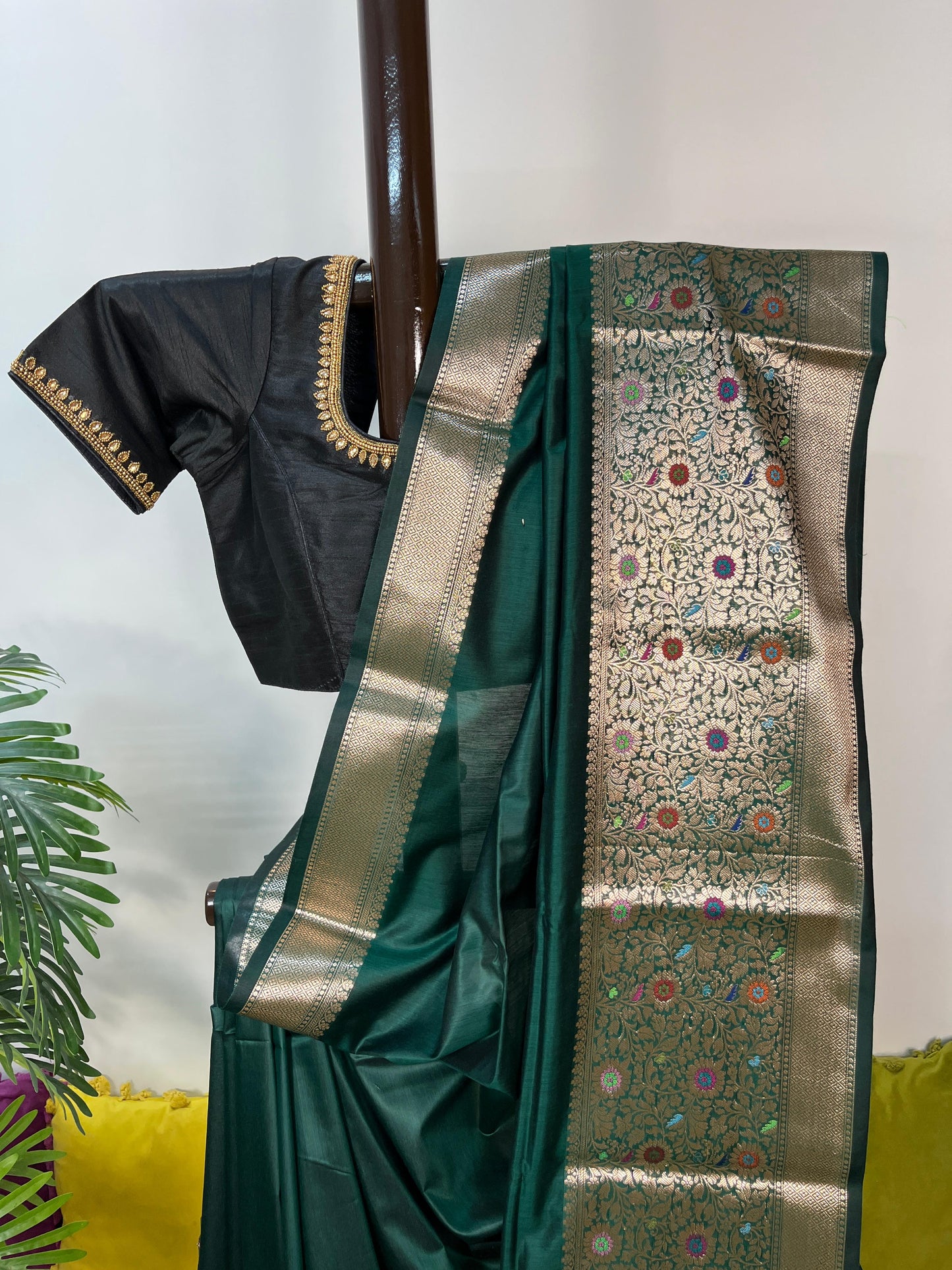 Semi Munga Tussar Silk Banarasi Saree with Minakari Weaves