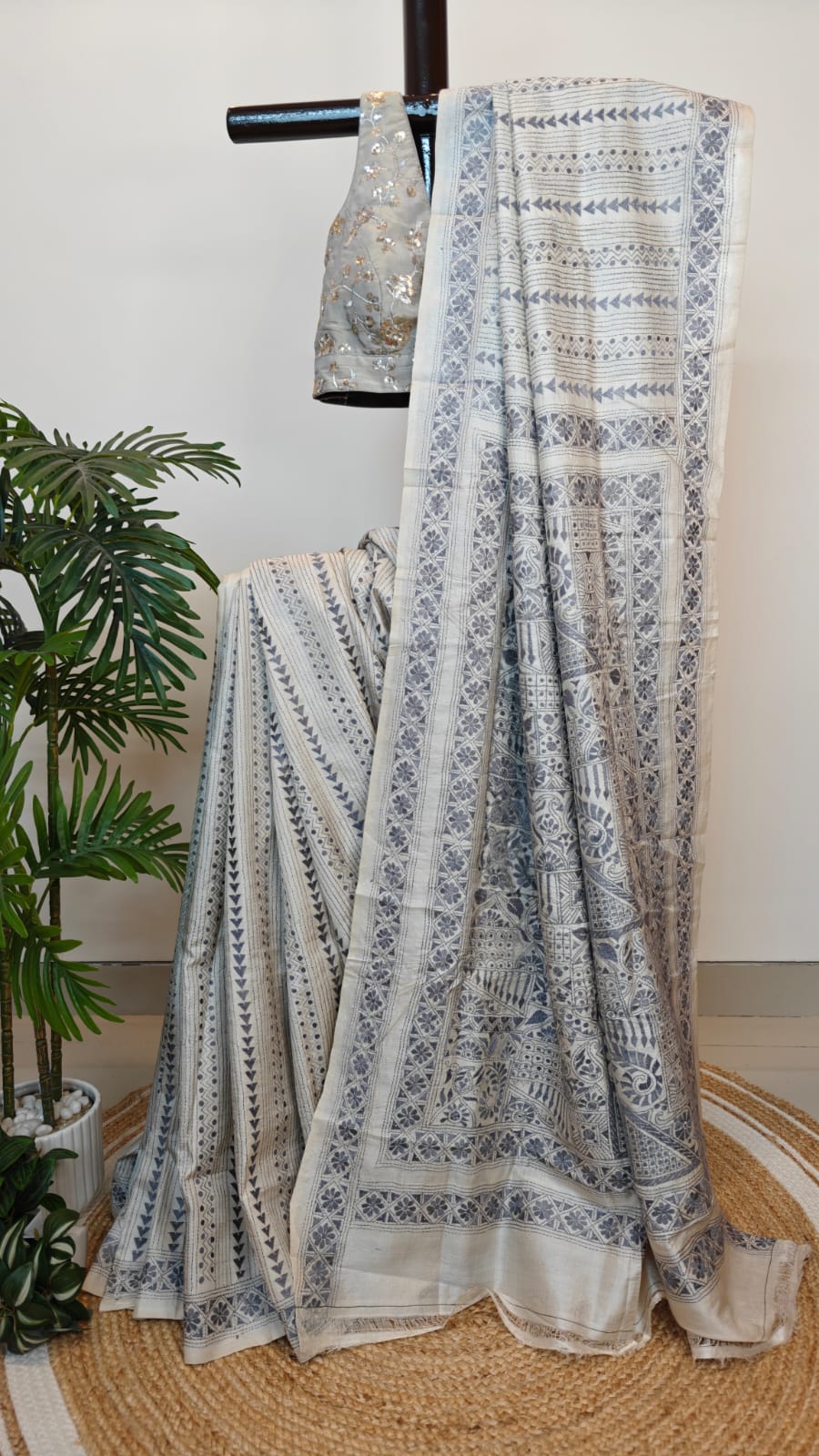 Pure Tussar Gachi Silk Kantha Stitch Saree – Heritage in Every Thread