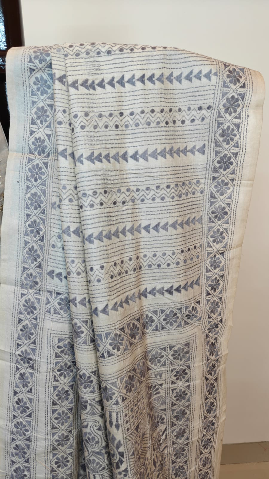 Pure Tussar Gachi Silk Kantha Stitch Saree – Heritage in Every Thread