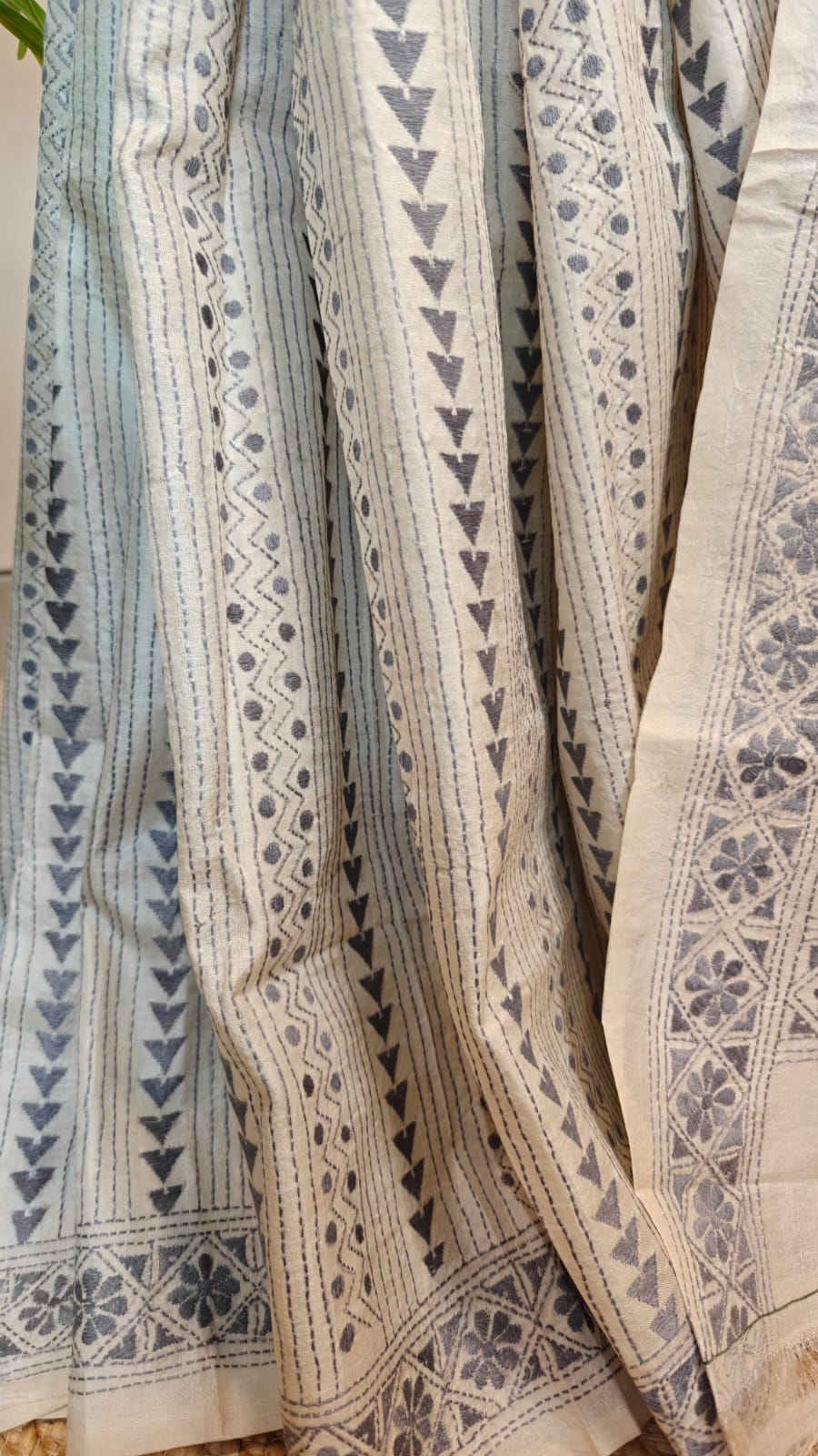 Pure Tussar Gachi Silk Kantha Stitch Saree – Heritage in Every Thread