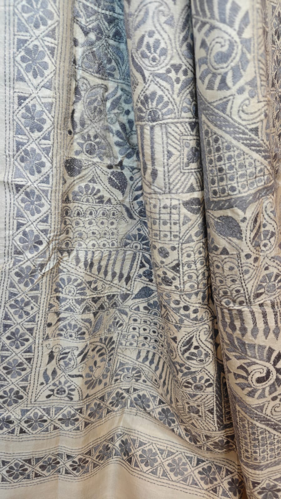 Pure Tussar Gachi Silk Kantha Stitch Saree – Heritage in Every Thread