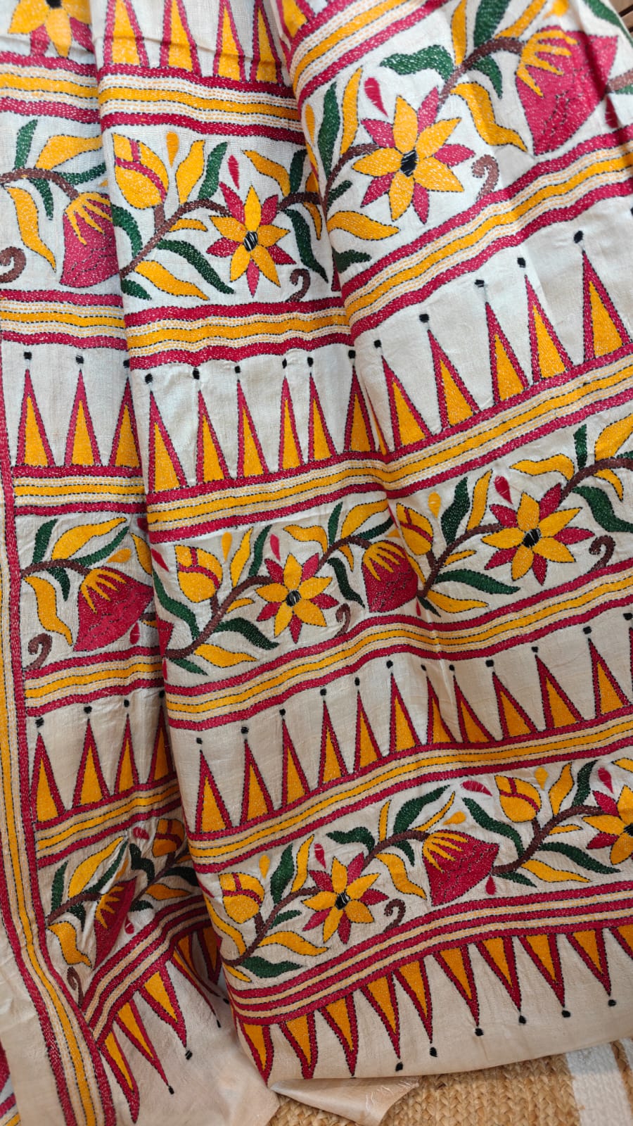 Pure Tussar Gachi Silk Kantha Saree – A Tussar Elegance