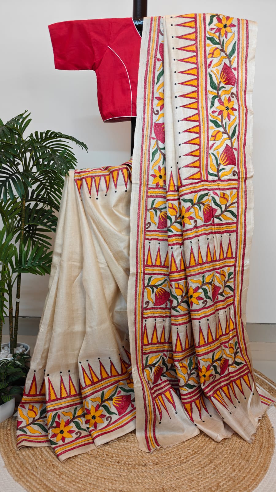 Pure Tussar Gachi Silk Kantha Saree – A Tussar Elegance