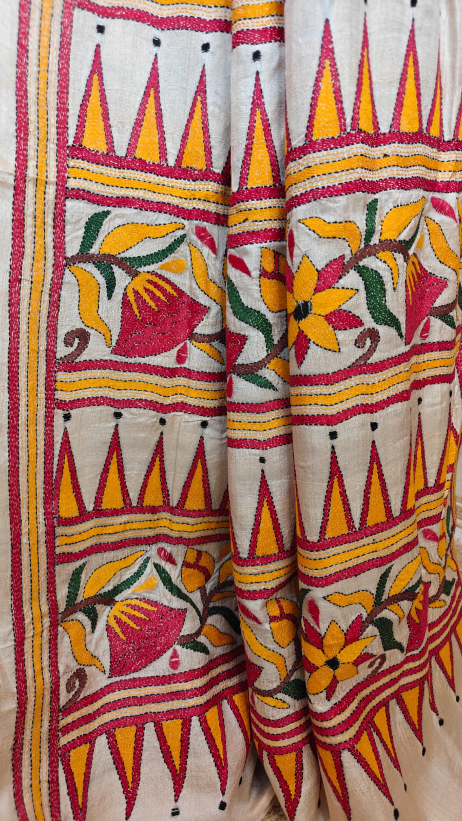 Pure Tussar Gachi Silk Kantha Saree – A Tussar Elegance